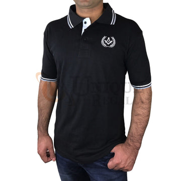 Masonic Golf Polo Shirt with Square compass & G Embroidery Logo Black/Grey/Blue